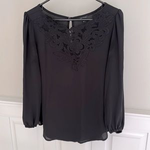 Ann Taylor Black-Embroidered Blouse